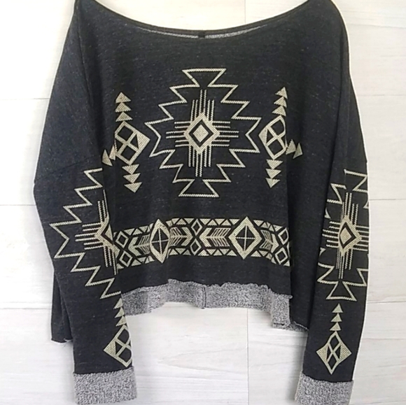 Mono B Tops - Mono B Tribal Knit Jersey Long Sleeved Crop Top